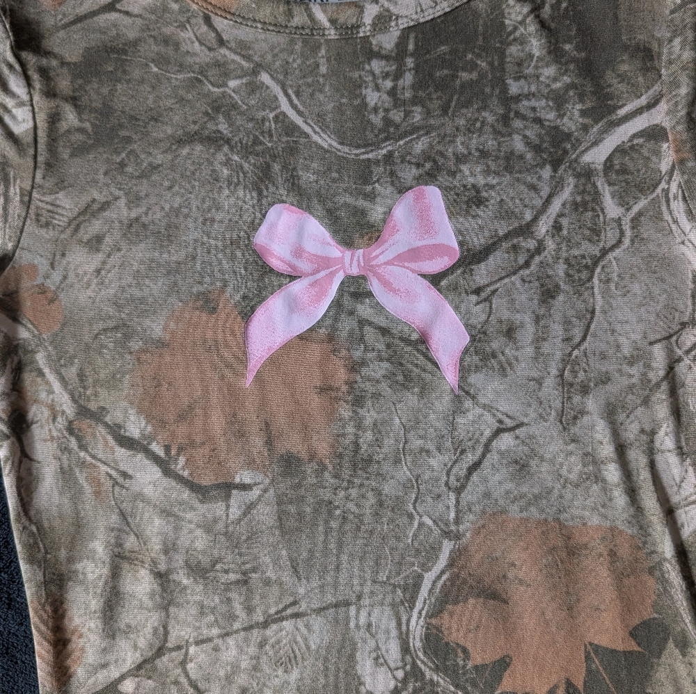 Coquette Hunting Camo Core Pink Bow Accent Country Bimbo Baby Tee Crop Top XS image 3